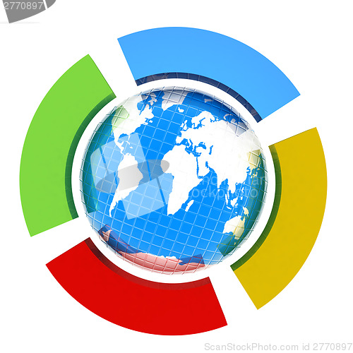 Image of Earth and four semi-circle. 3d button