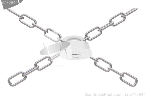 Image of chains and padlock on white background - 3d illustration