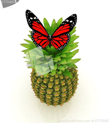 Image of Red butterflys on a pineapple