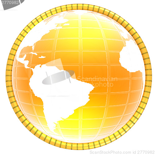 Image of Yellow 3d globe icon with highlights 