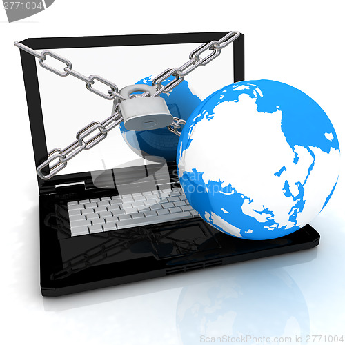 Image of Laptop with lock, chain and earth