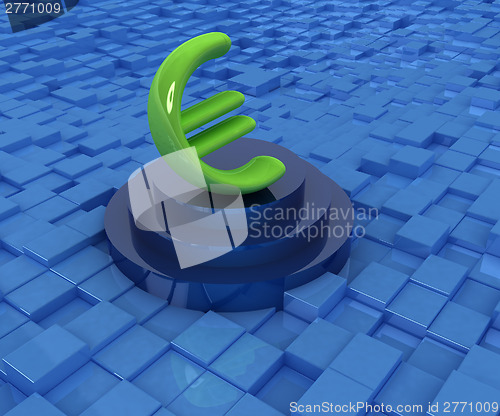 Image of Euro sign on podium. 3D icon on urban background 