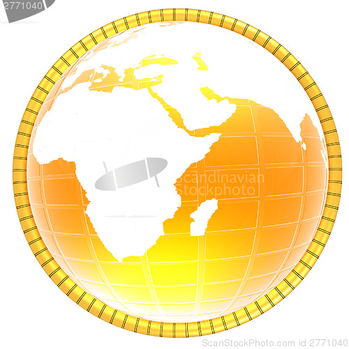 Image of Yellow 3d globe icon with highlights 