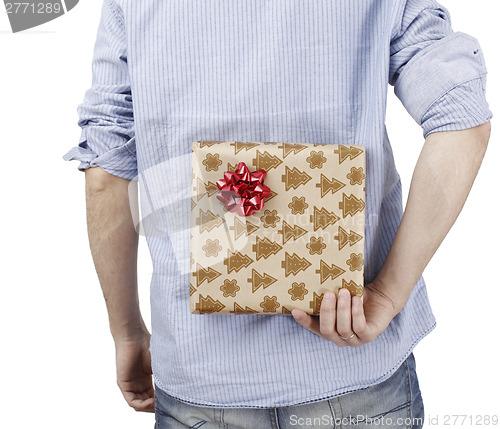 Image of Young man holding a present