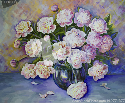 Image of bouquet of peonies in a glass vase