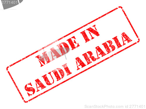 Image of Made in Saudi Arabia - inscription on Red Rubber Stamp.