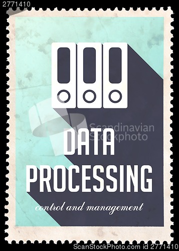 Image of Data Processing on Blue in Flat Design.