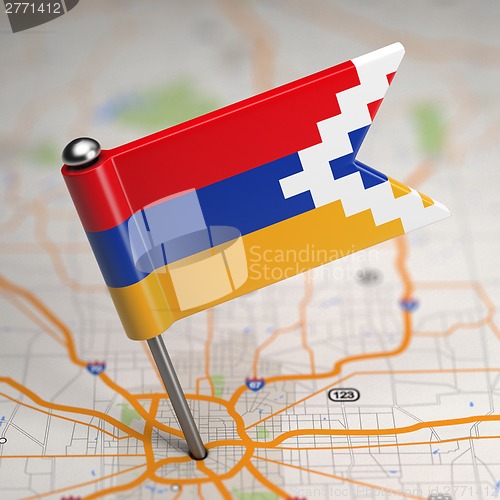 Image of Nagorno-Karabakh Small Flag on a Map Background.