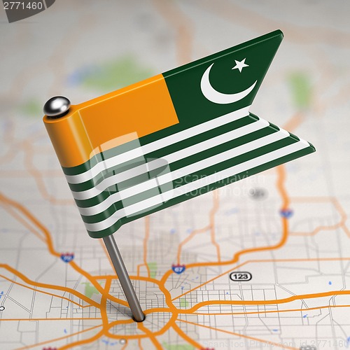 Image of Azad Kashmir Small Flag on a Map Background.