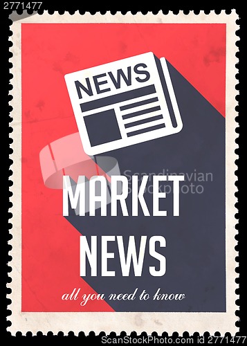Image of Market News on Red in Flat Design.