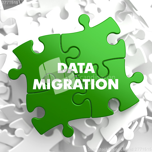 Image of Data Migration on Green Puzzle.