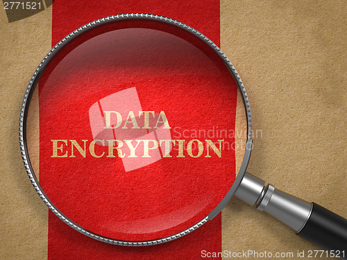 Image of Data Encryption. Magnifying Glass on Old Paper.
