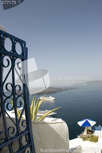 Image of view of cruise ship harbor greek islands