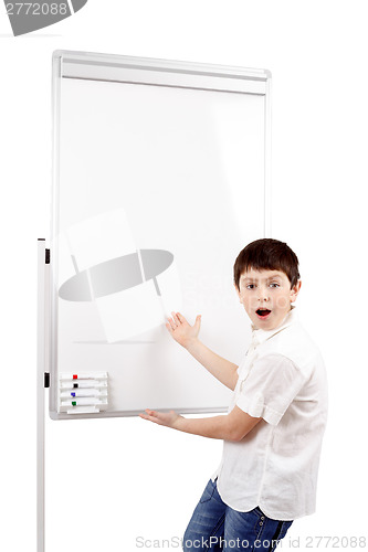 Image of young boy student and whiteboard