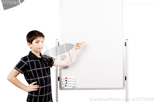 Image of young boy student and whiteboard