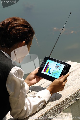 Image of a woman with laptop in park ol