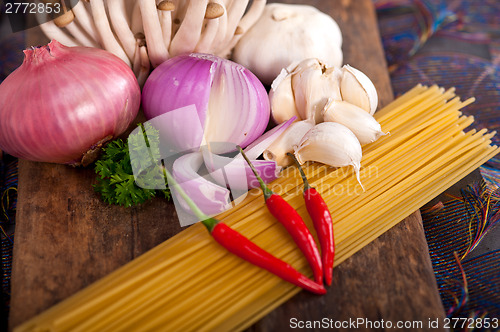 Image of Italian pasta and mushroom sauce ingredients