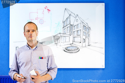 Image of Architect in front of white board