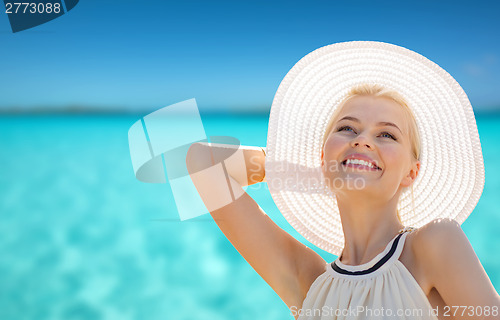 Image of beautiful woman enjoying summer outdoors