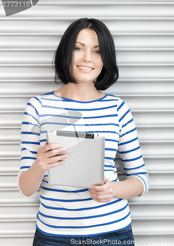 Image of happy woman with tablet pc computer