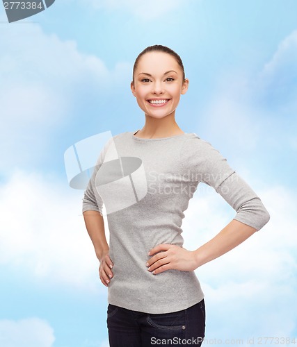 Image of smiling asian woman over white background