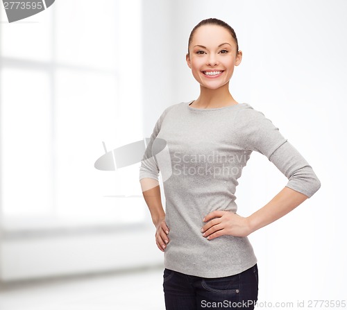 Image of smiling asian woman over white background