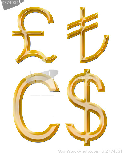 Image of signs of currencies: pound, Canadian dollar, lire