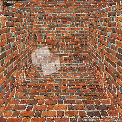 Image of room with all walls nade from red bricks