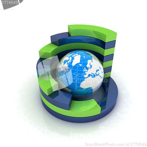 Image of Abstract blue-green structure with earth in the center 