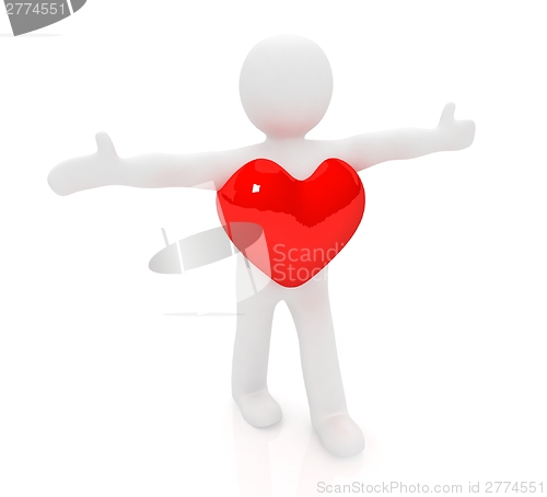 Image of 3d small man with a heart