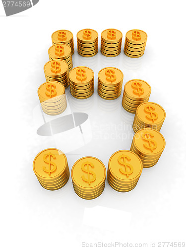 Image of the number "five" of gold coins with dollar sign