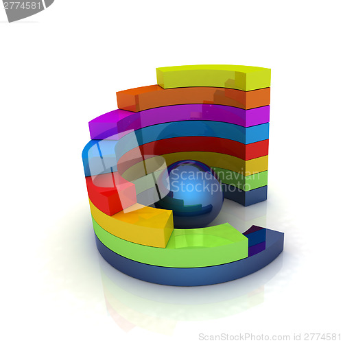 Image of Abstract colorful structure with blue bal in the center