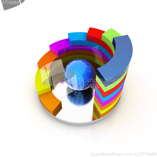 Image of Abstract colorful structure with blue bal in the center 