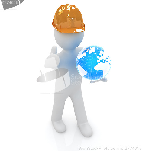 Image of 3d man in a hard hat with thumb up presents concept: "My company