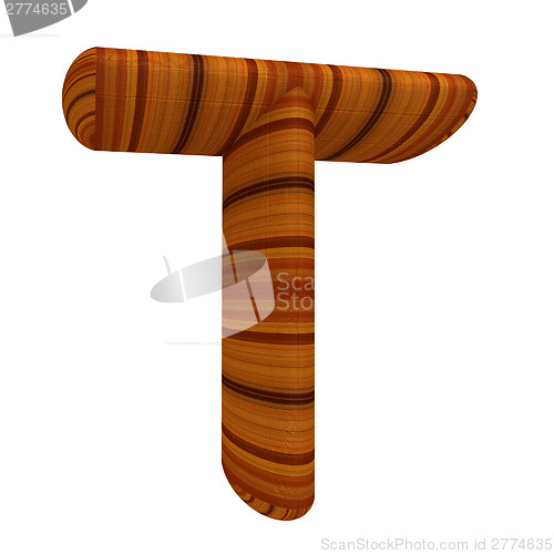 Image of Wooden Alphabet. Letter "T" on a white