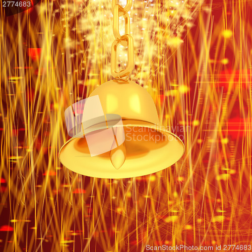 Image of Gold bell on winter or Christmas style background