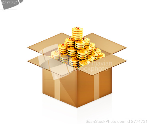 Image of Gold dollar coins in cardboard box