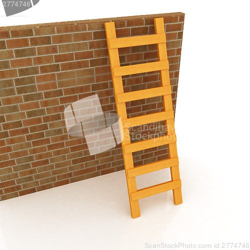 Image of Ladder leans on brick wall 