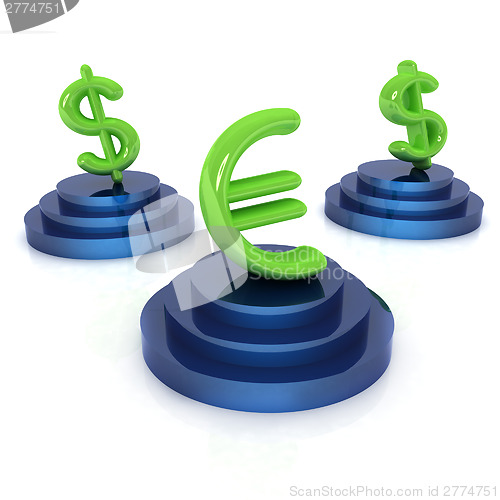 Image of icon euro and dollar signs on podiums