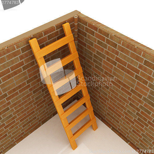 Image of Ladder leans on brick wall 