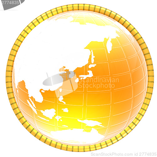 Image of Yellow 3d globe icon with highlights 