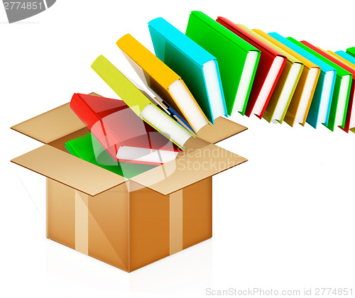 Image of colorful real books in cardboard box