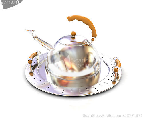 Image of Chrome teapot on platter 