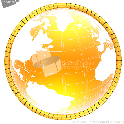 Image of Yellow 3d globe icon with highlights 