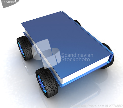 Image of On race cars in the world of knowledge concept