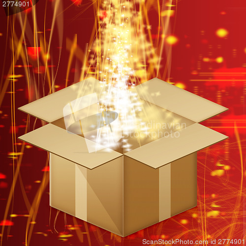 Image of Colorful mail-order box on a red background with a fantastic glo