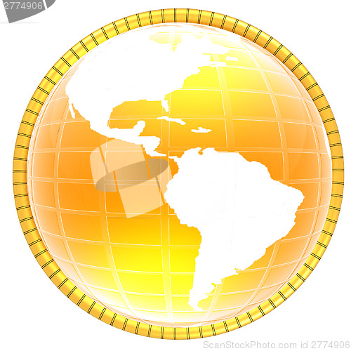 Image of Yellow 3d globe icon with highlights 