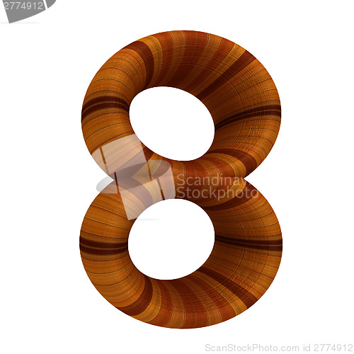 Image of Wooden number "8"- eight on a white. 