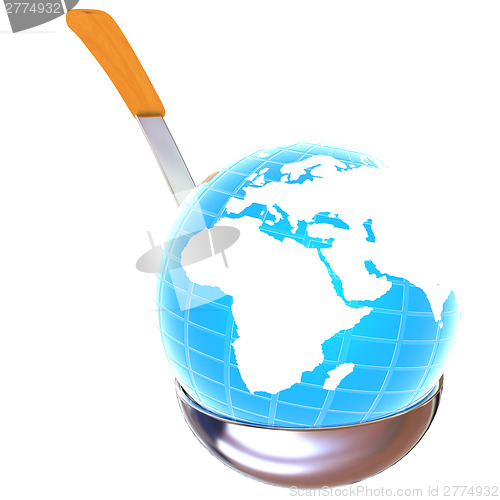 Image of Blue earth on soup ladle 