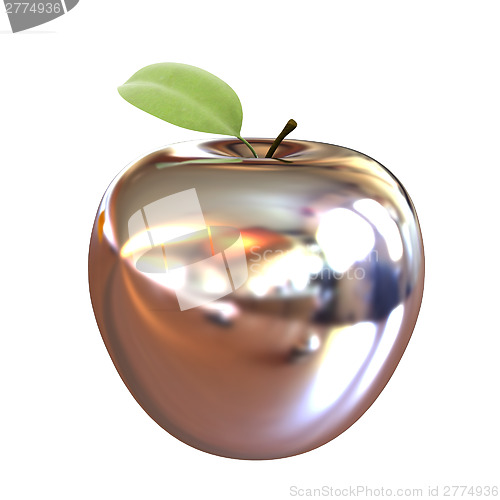 Image of Chrome Apple with green leaf